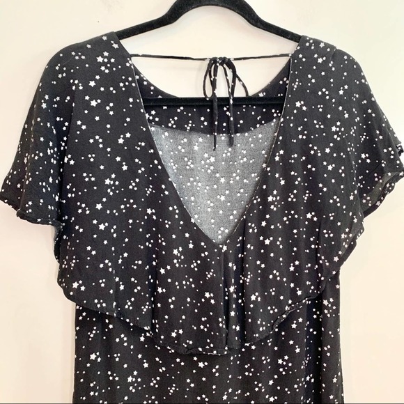ZARA Basic Black Star Print Open Back Ruffle Dress - Picture 7 of 10